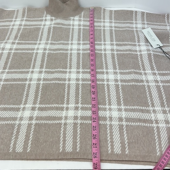 Rachel Zoe Pull Over Poncho Sweater One Size Cream Tan Window Pane Mock Neck - Picture 9 of 12